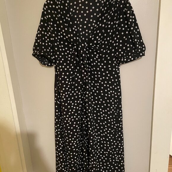 Asos Tie Front Botton Through Petite Midi Dress - Picture 2 of 3